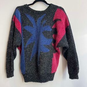 Vintage Duet Palm Tree Tinsel Sweater - Medium